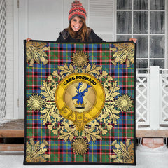 Stirling Bannockburn Tartan Crest Premium Quilt - Gold Thistle Style