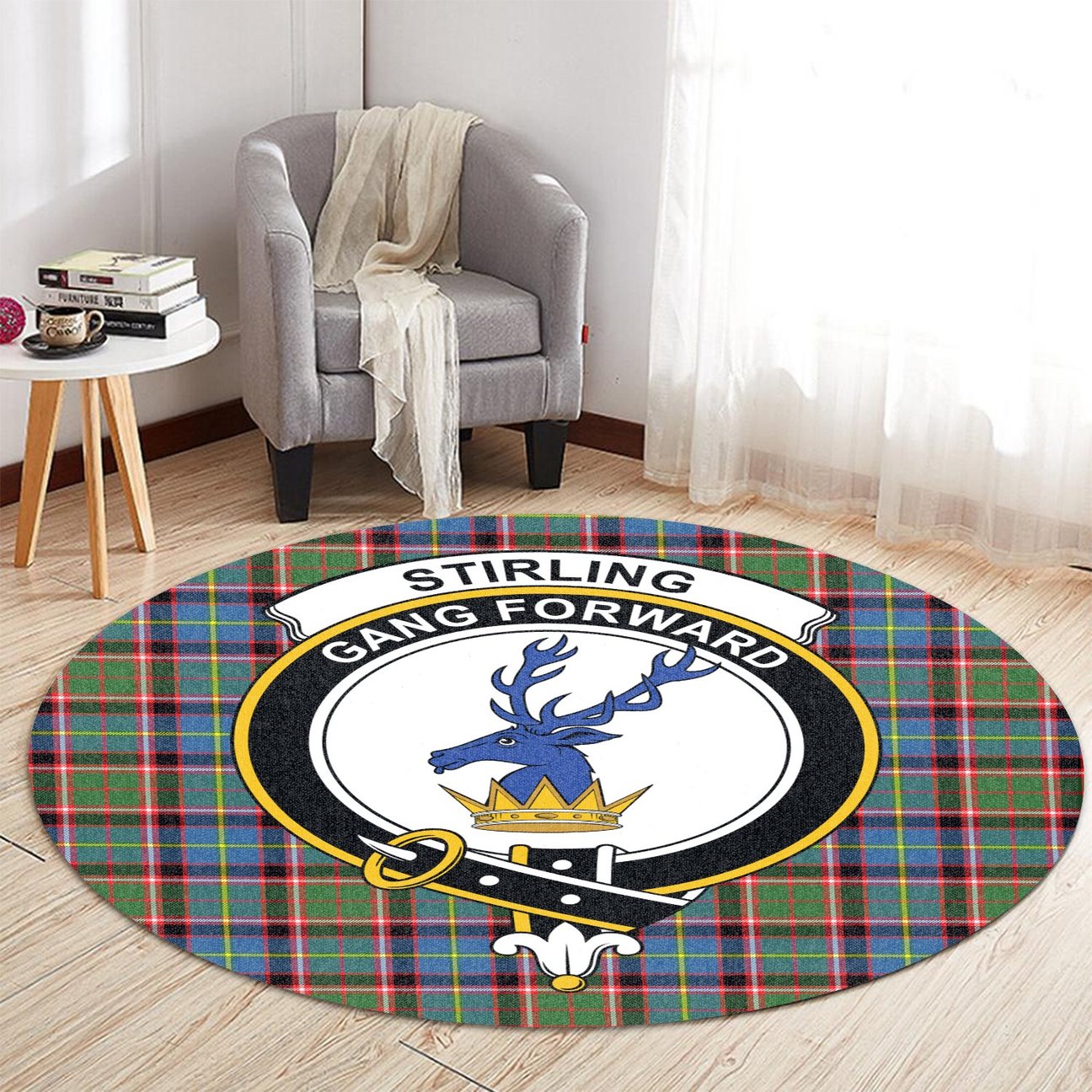 Stirling Bannockburn Tartan Crest Round Rug