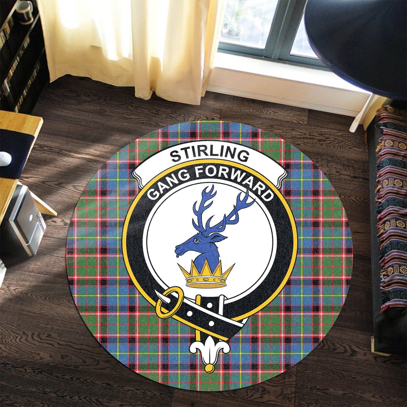 Stirling Bannockburn Tartan Crest Round Rug