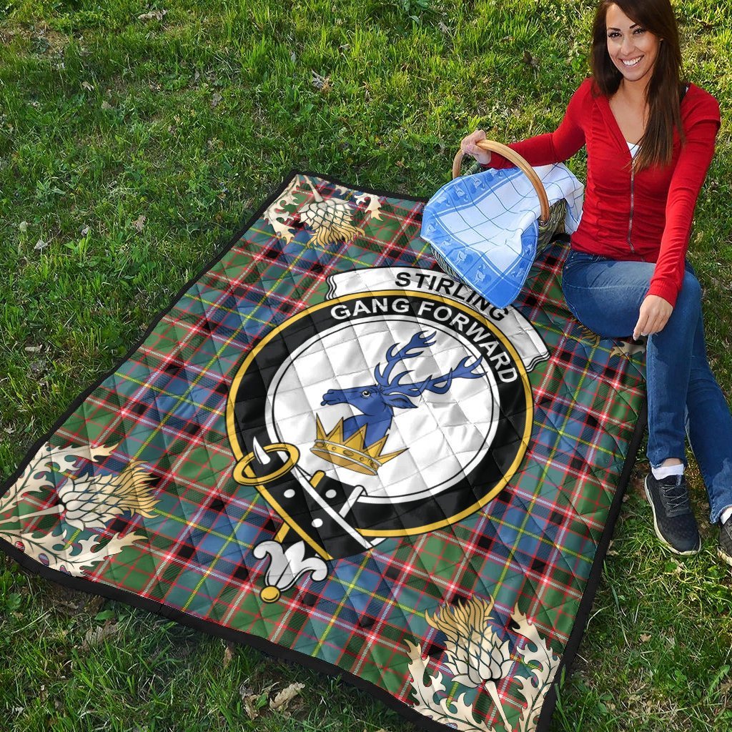 Stirling Bannockburn Tartan Crest Premium Quilt - Gold Thistle Style