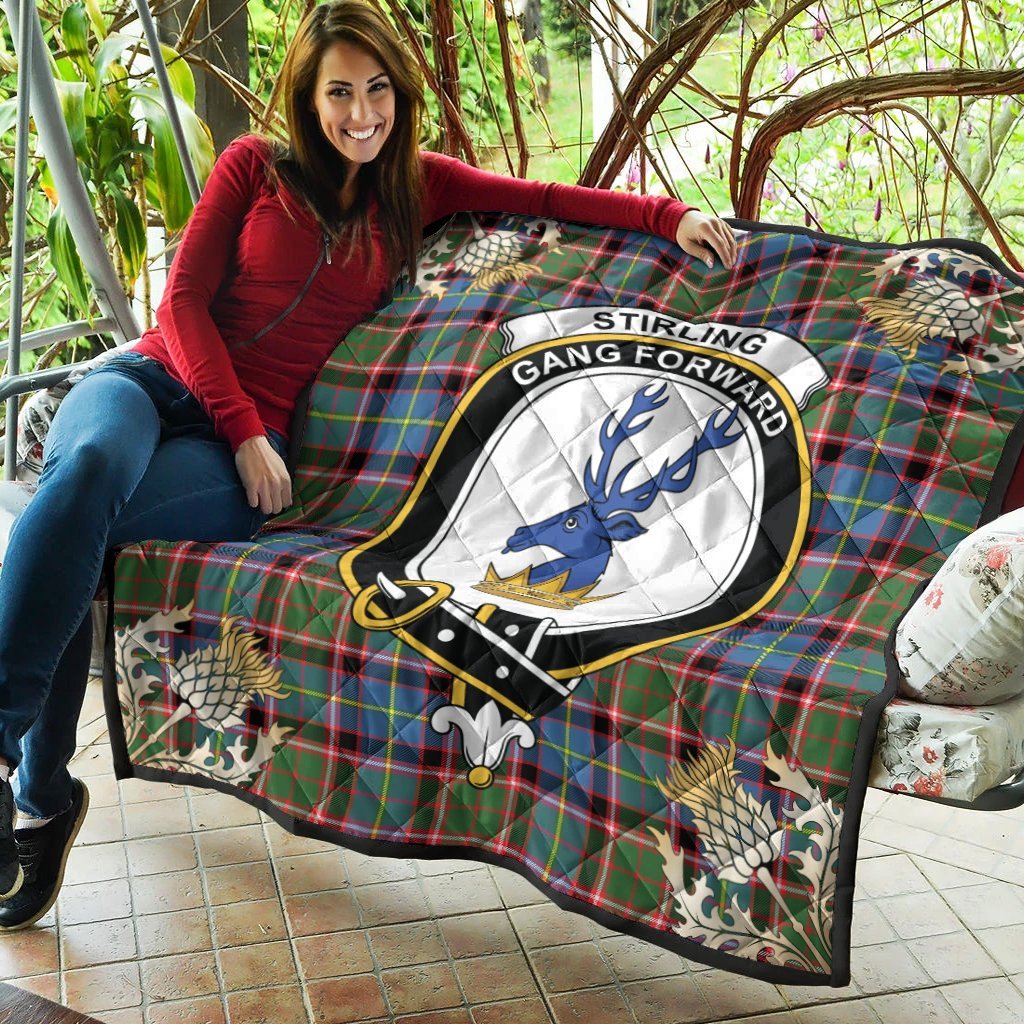 Stirling Bannockburn Tartan Crest Premium Quilt - Gold Thistle Style