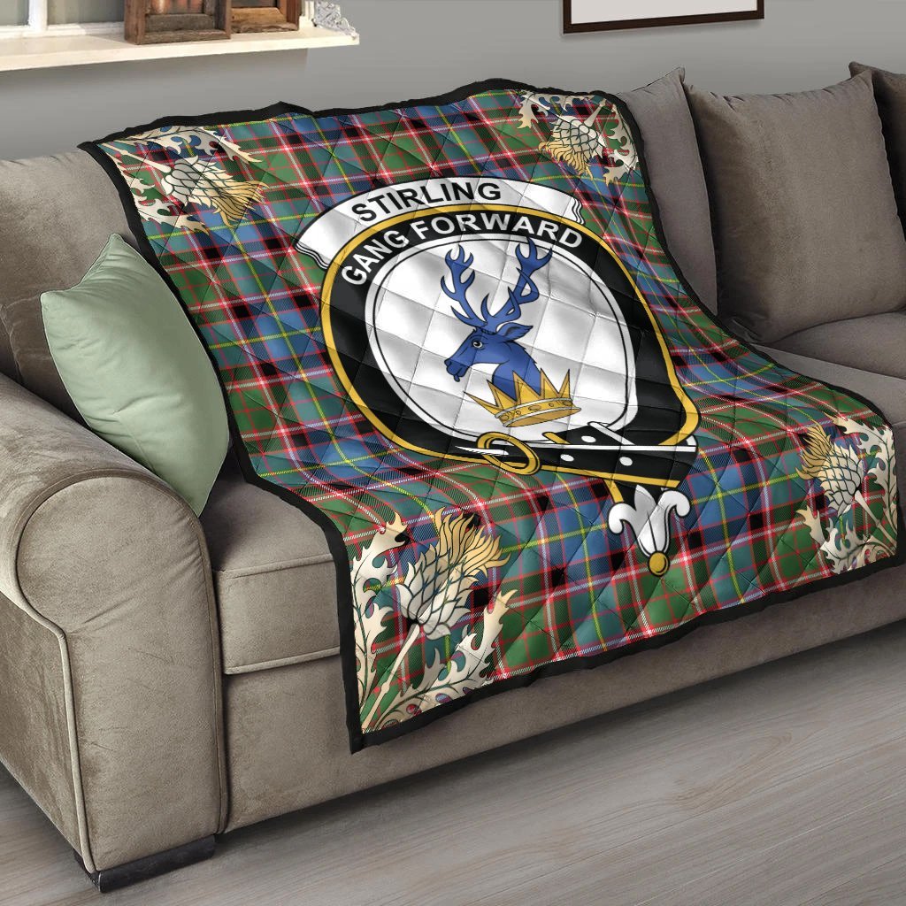 Stirling Bannockburn Tartan Crest Premium Quilt - Gold Thistle Style