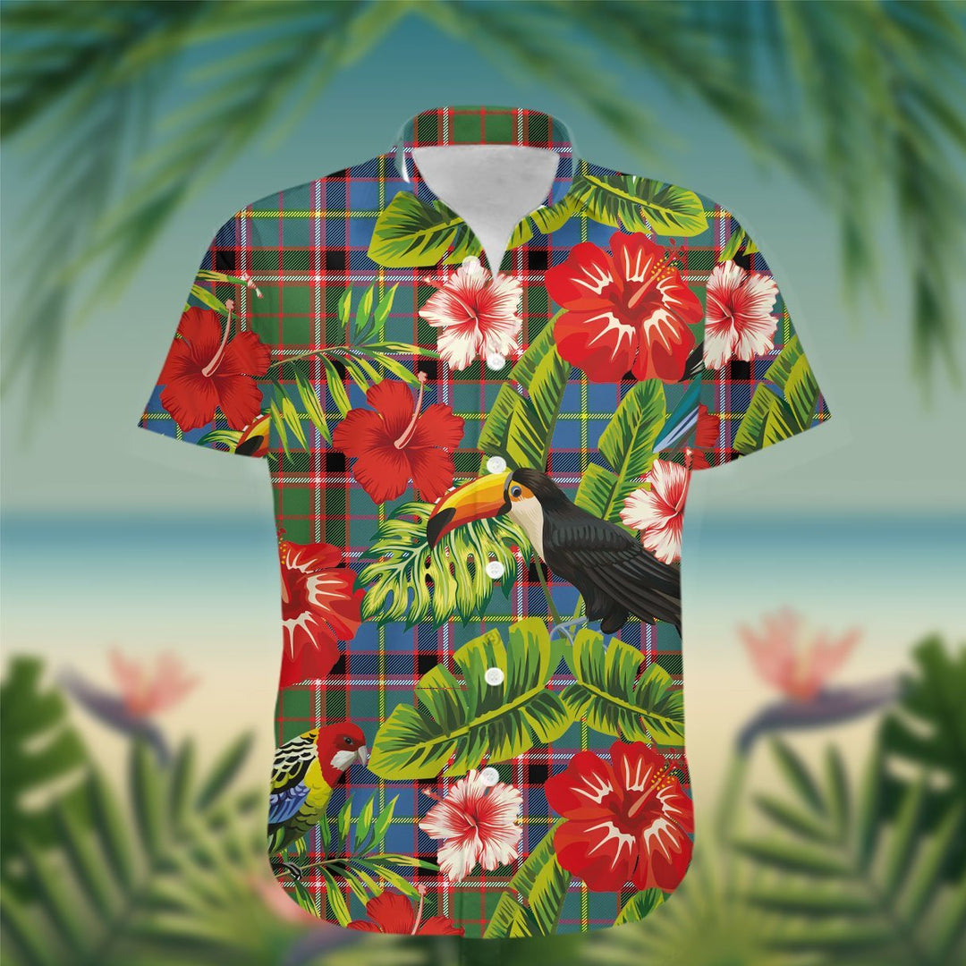 Stirling (of Keir) Tartan Hawaiian Shirt Hibiscus, Coconut, Parrot, Pineapple - Tropical Garden Shirt