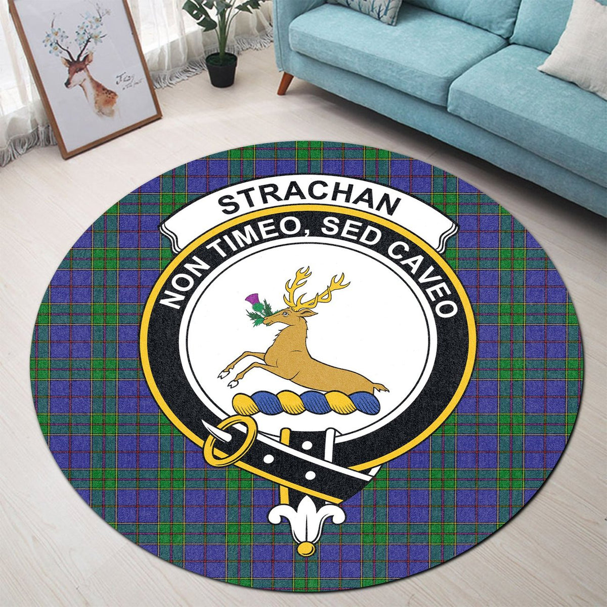 Strachan Tartan Crest Round Rug