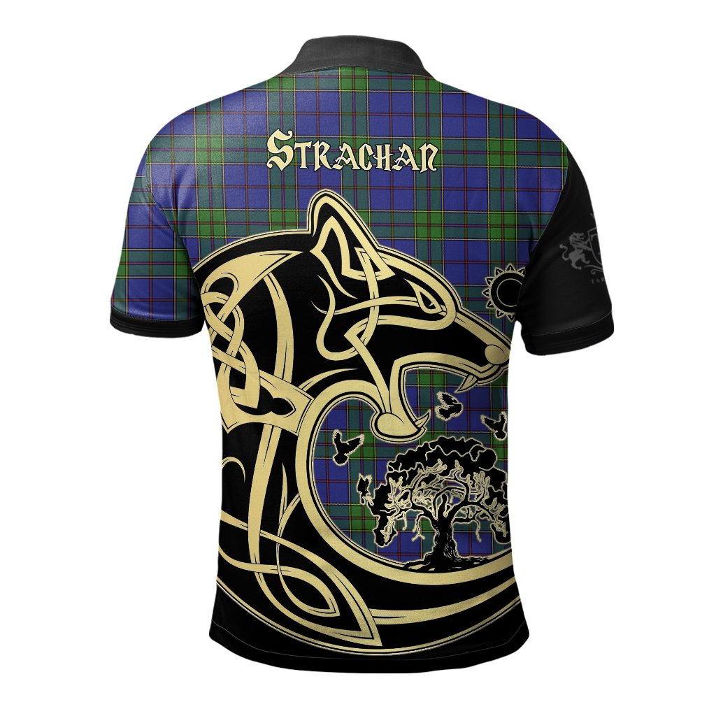 Strachan Tartan Polo Shirt Viking Wolf