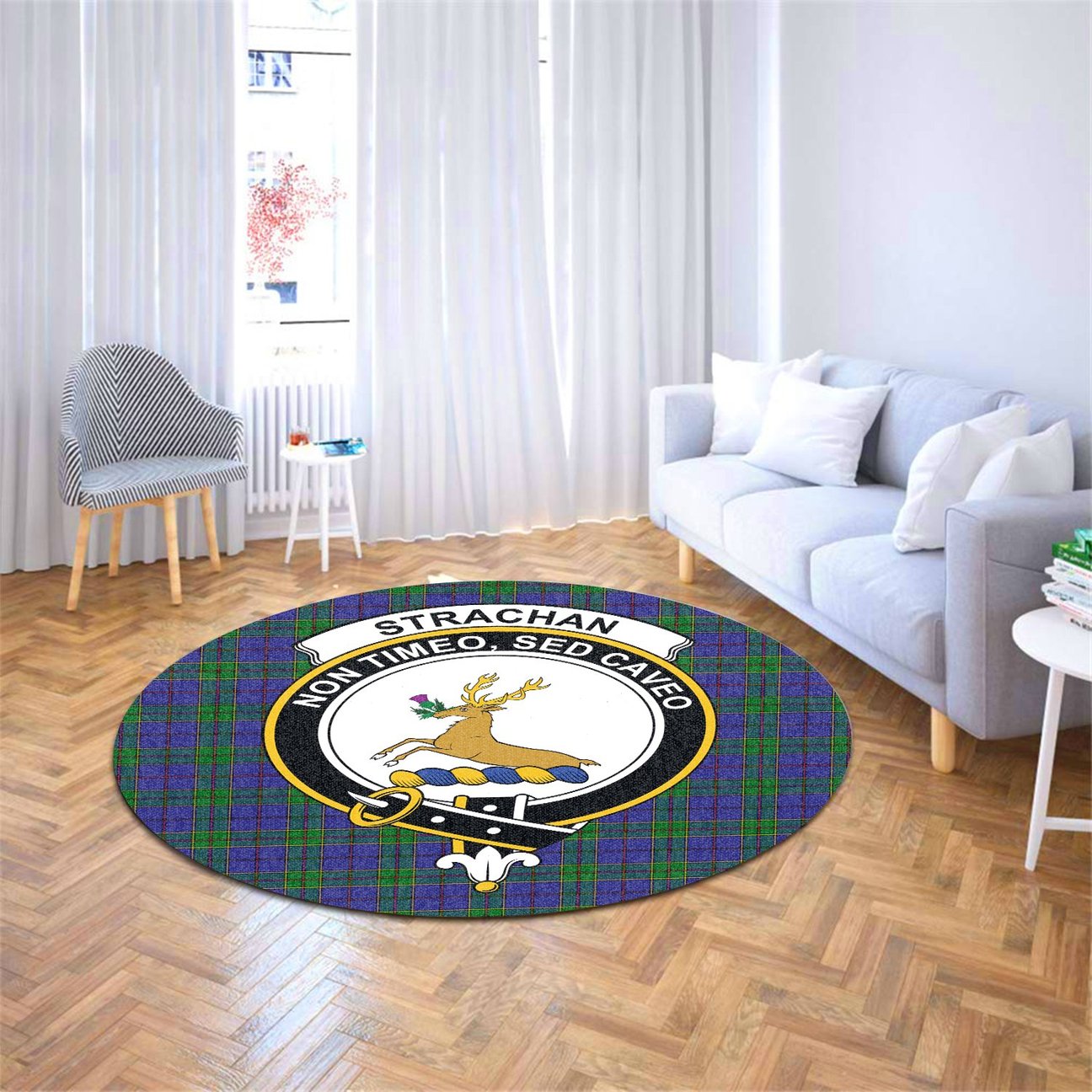 Strachan Tartan Crest Round Rug