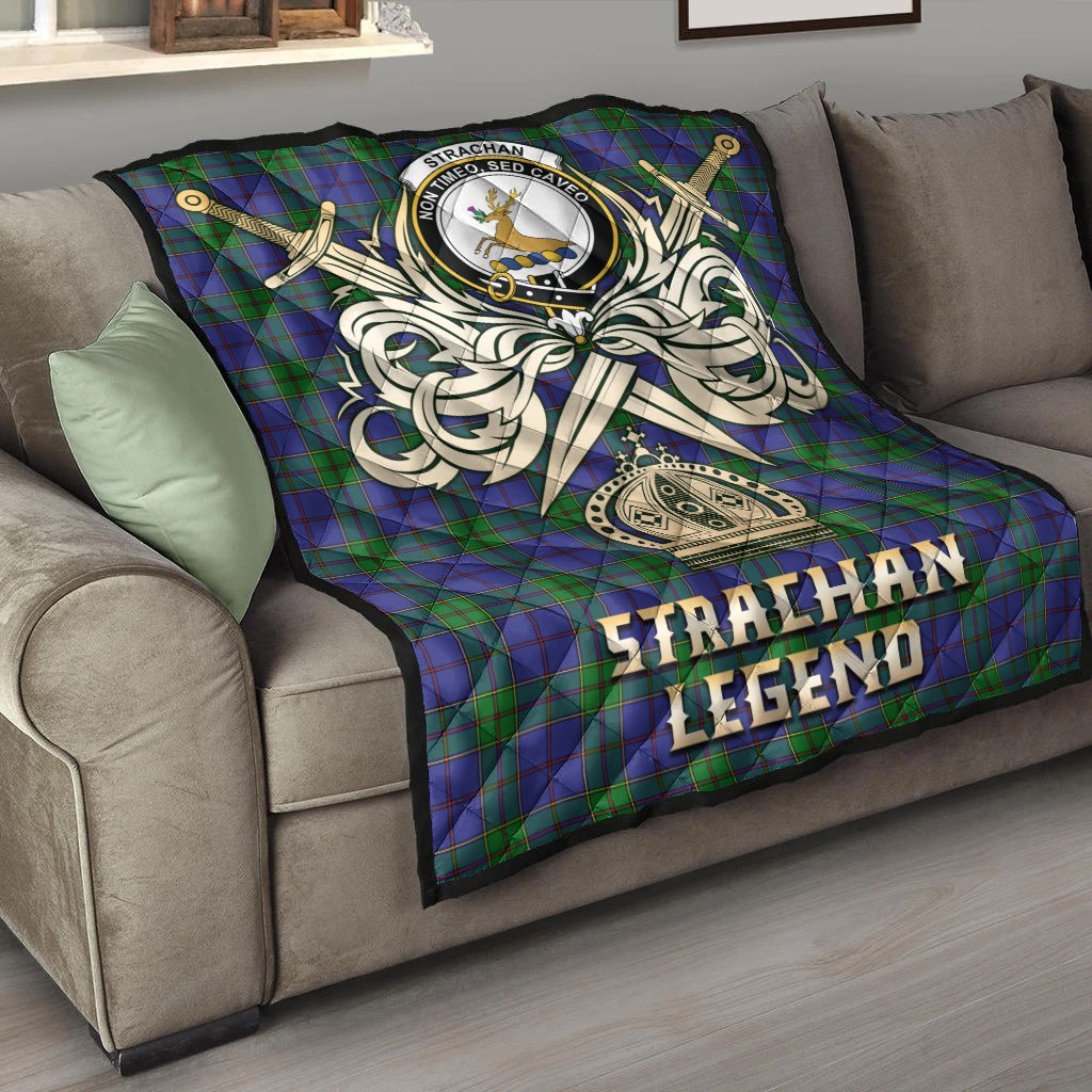 Strachan Tartan Crest Legend Gold Royal Premium Quilt