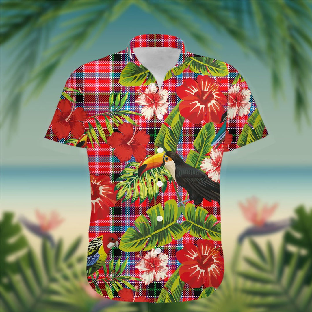 Straiton Tartan Hawaiian Shirt Hibiscus, Coconut, Parrot, Pineapple - Tropical Garden Shirt