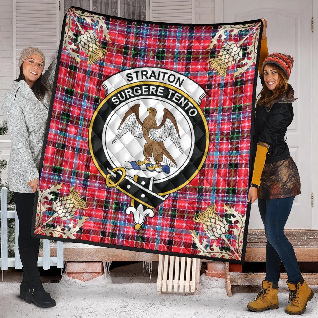 Straiton Tartan Crest Premium Quilt - Gold Thistle Style