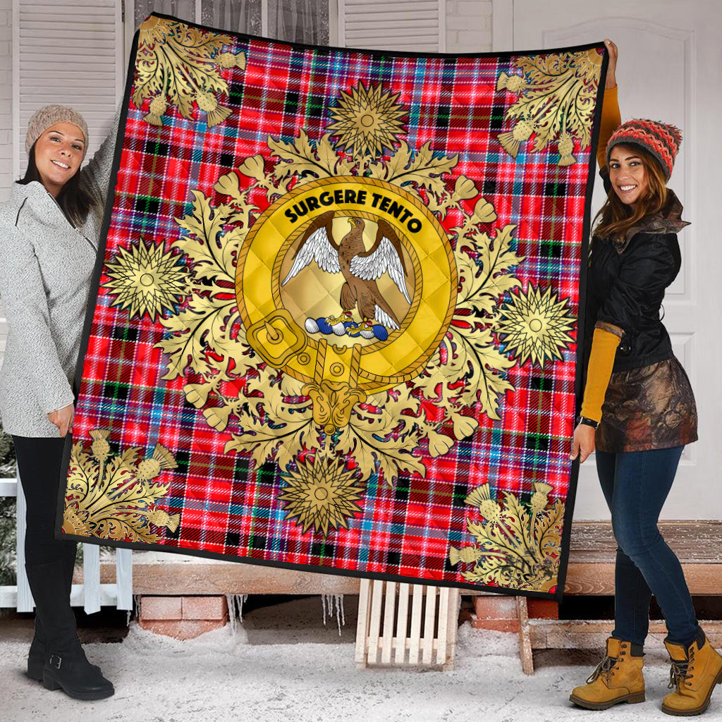 Straiton Tartan Crest Premium Quilt - Gold Thistle Style