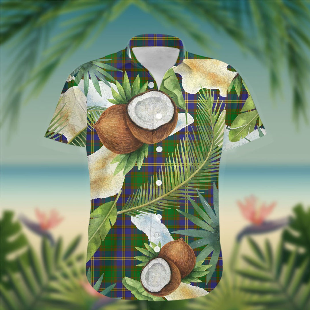 Strange (or Strang) Tartan Hawaiian Shirt Hibiscus, Coconut, Parrot, Pineapple - Tropical Garden Shirt