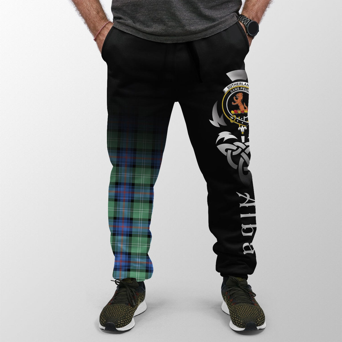 Sutherland Old Ancient Tartan Crest Jogger Sweatpants - Alba Celtic Style