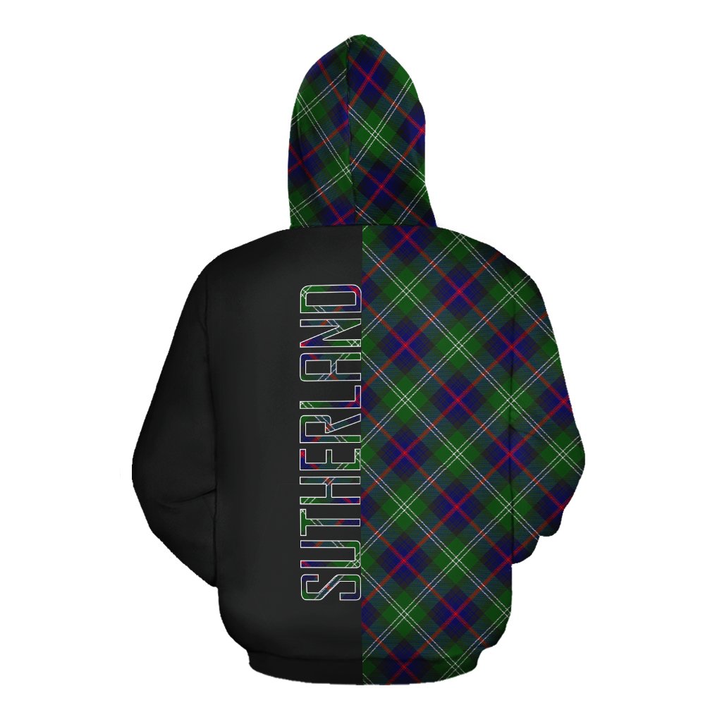 Sutherland Modern Tartan Hoodie Half of Me - Cross Style