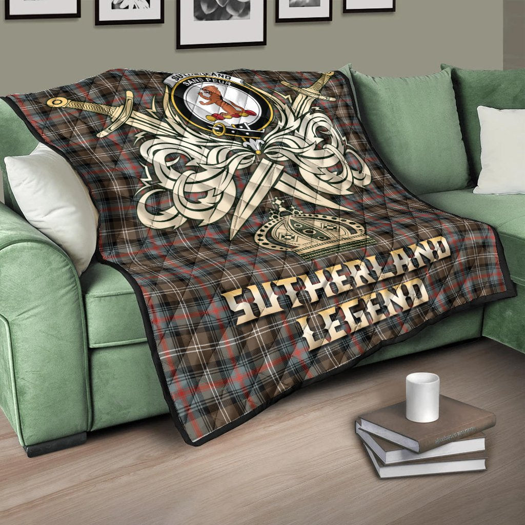 Sutherland Weathered Tartan Crest Legend Gold Royal Premium Quilt