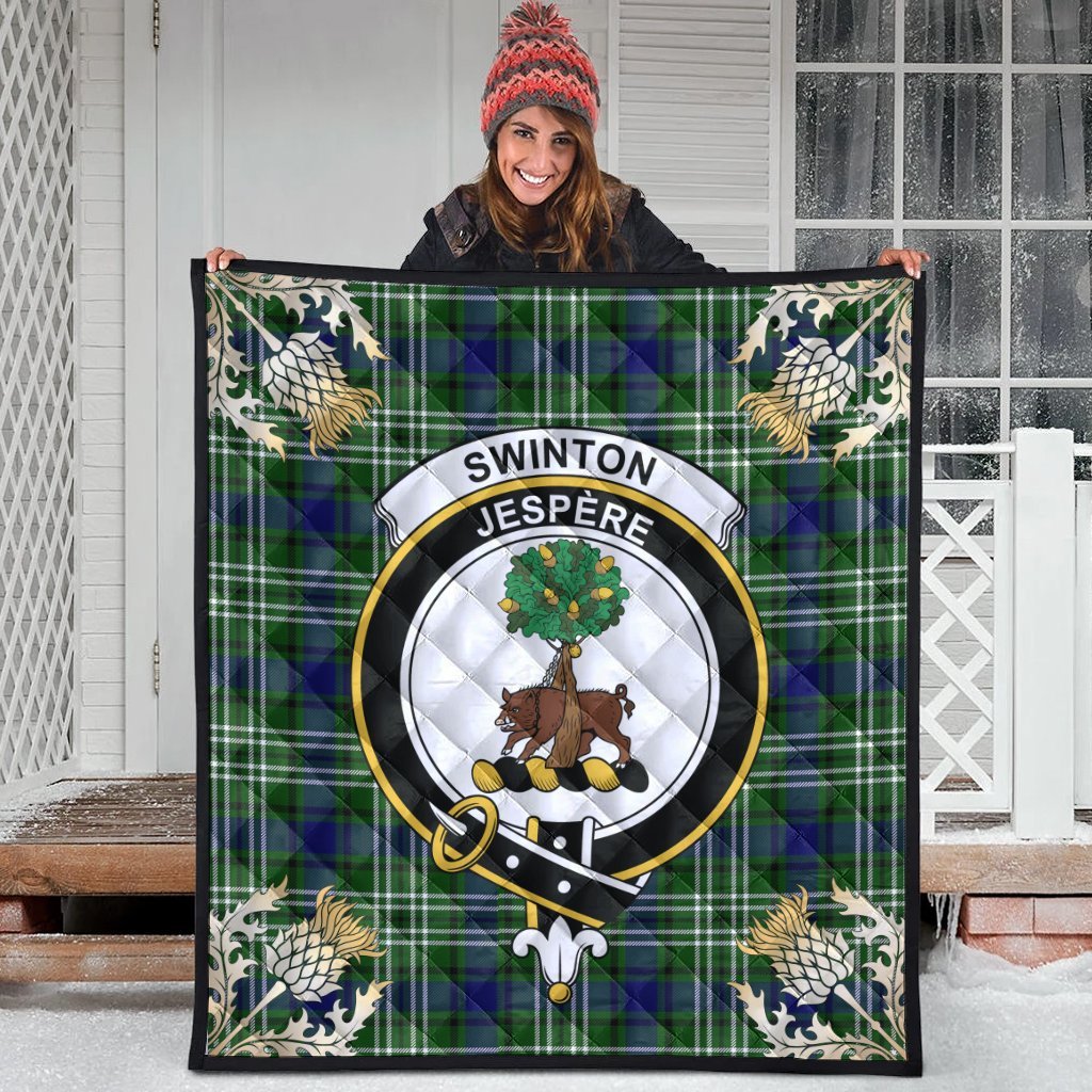 Swinton Tartan Crest Premium Quilt - Gold Thistle Style