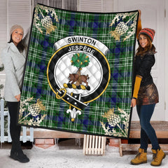 Swinton Tartan Crest Premium Quilt - Gold Thistle Style