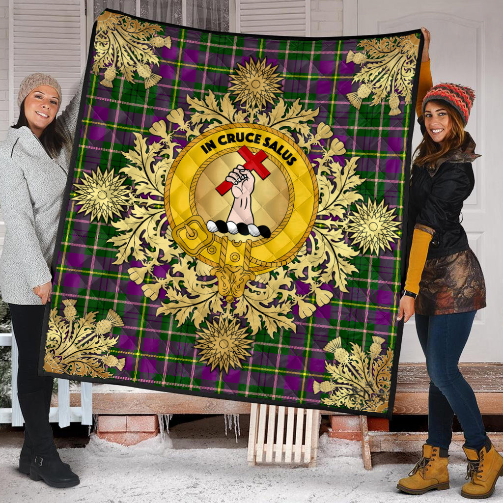 Taylor Tartan Crest Premium Quilt - Gold Thistle Style