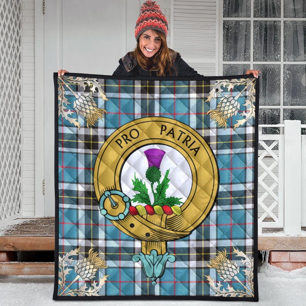 Thomson Tartan Crest Premium Quilt - Gold Thistle Style