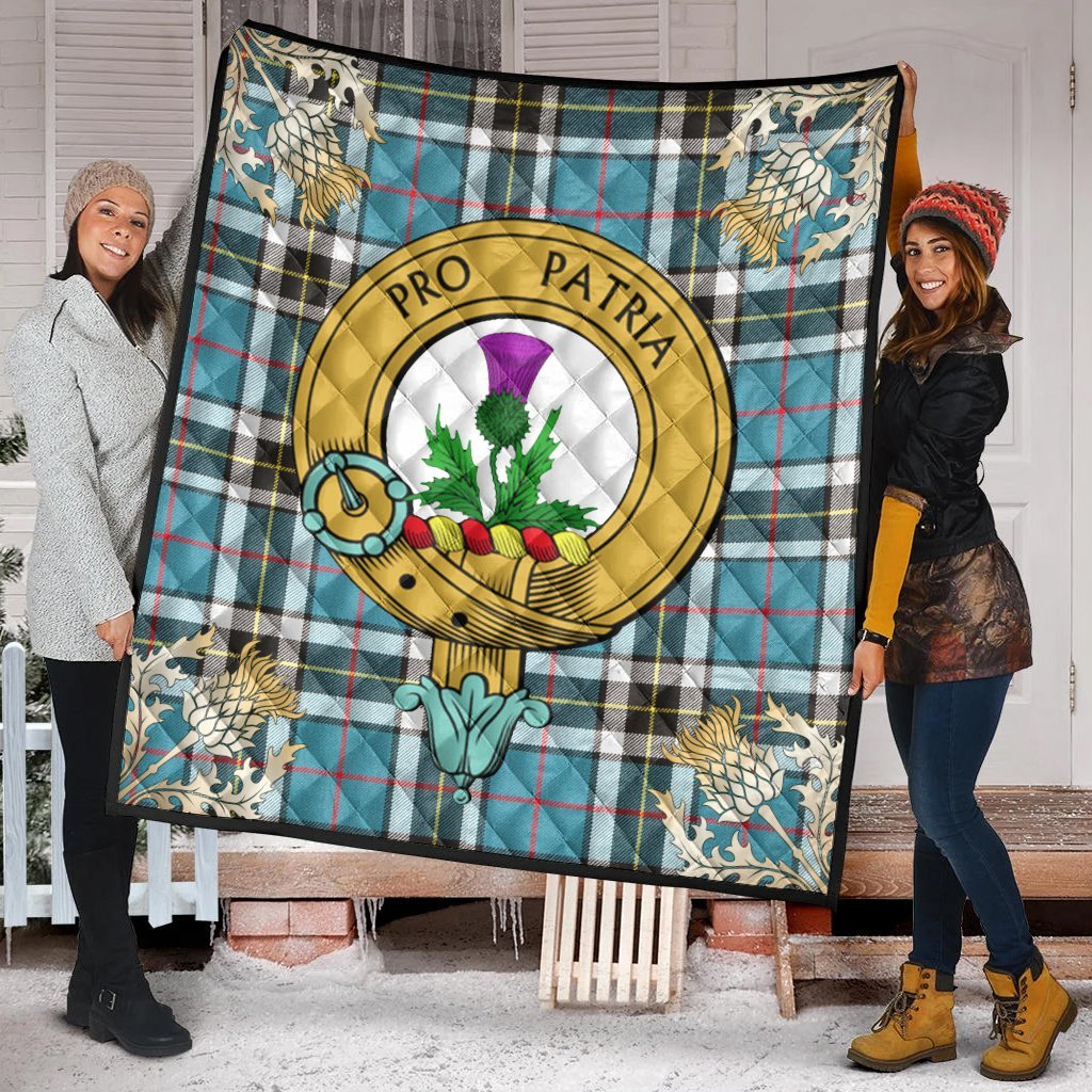 Thomson Tartan Crest Premium Quilt - Gold Thistle Style