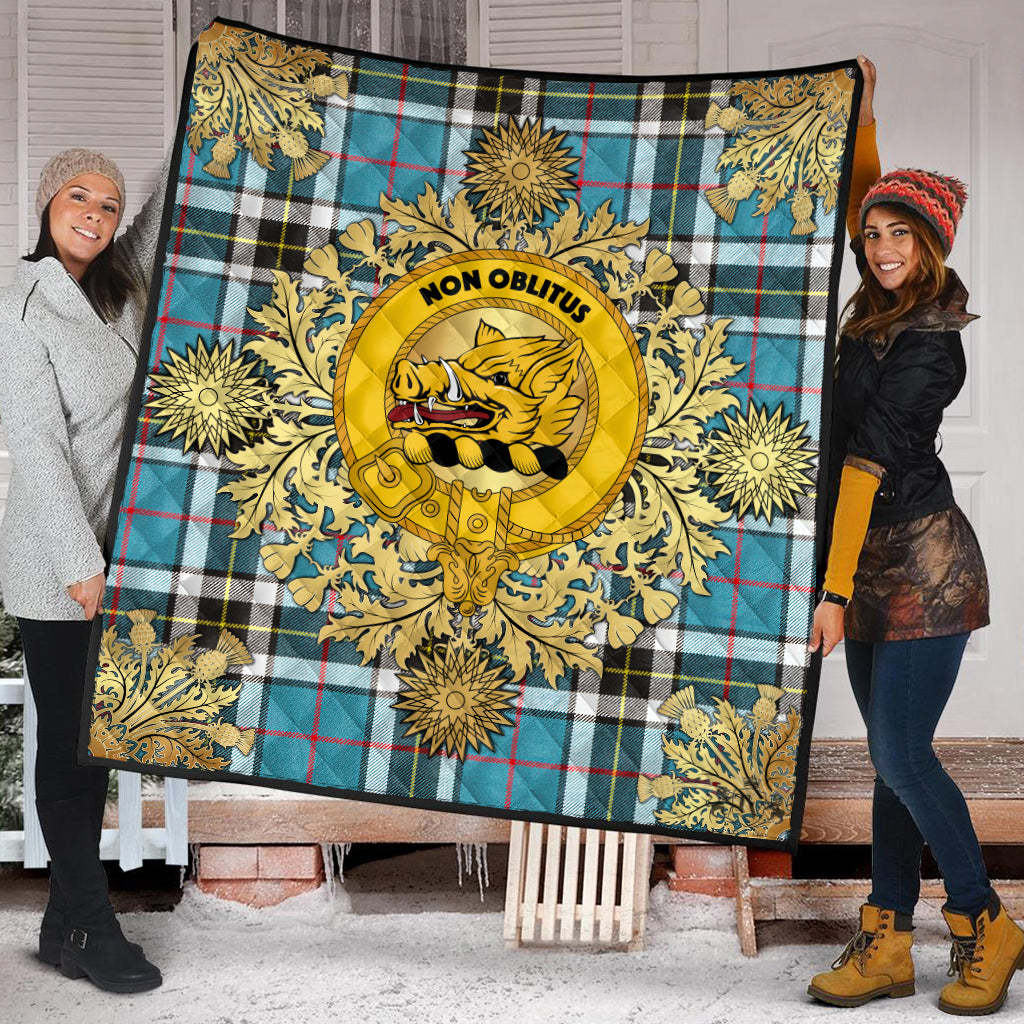 Thomson Tartan Crest Premium Quilt - Gold Thistle Style