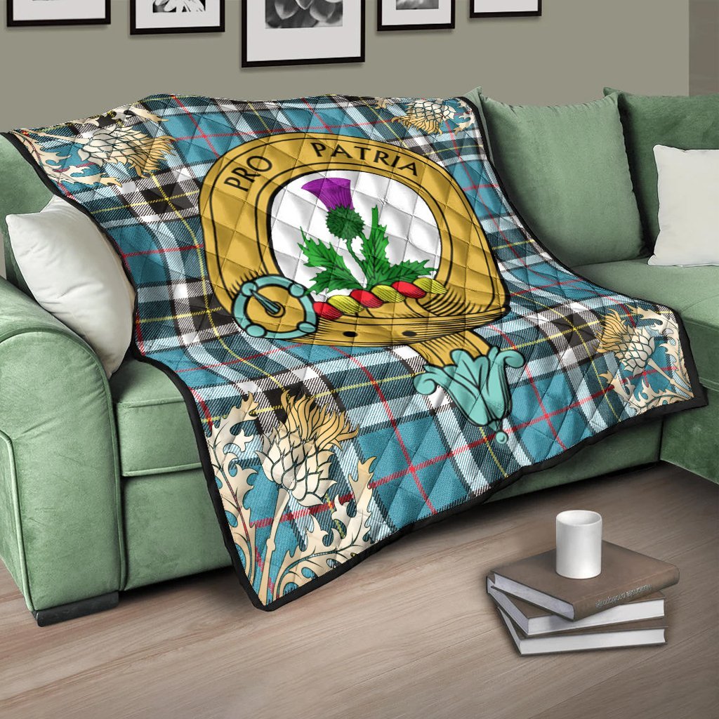 Thomson Tartan Crest Premium Quilt - Gold Thistle Style