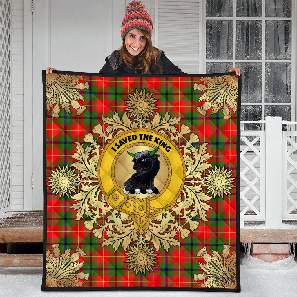 Turnbull Dress Tartan Crest Premium Quilt - Gold Thistle Style