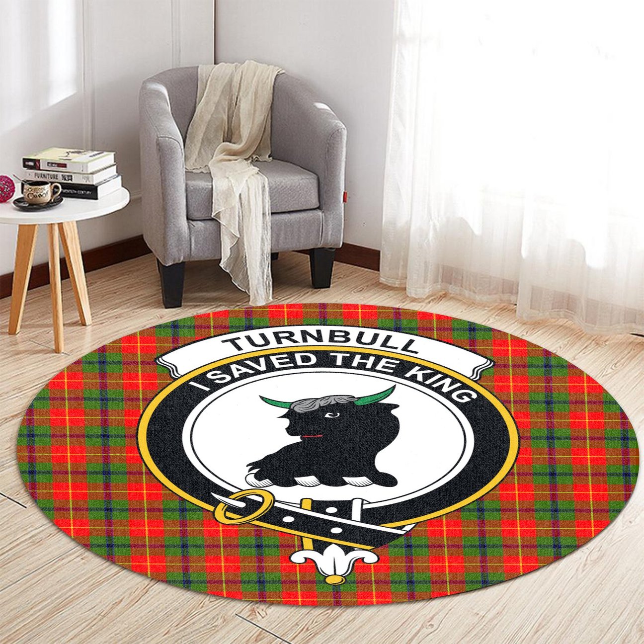 Turnbull Dress Tartan Crest Round Rug