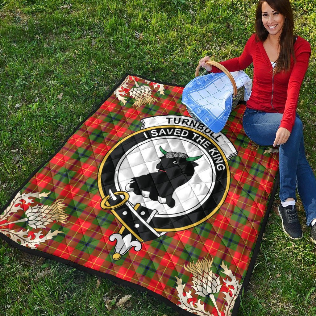 Turnbull Dress Tartan Crest Premium Quilt - Gold Thistle Style