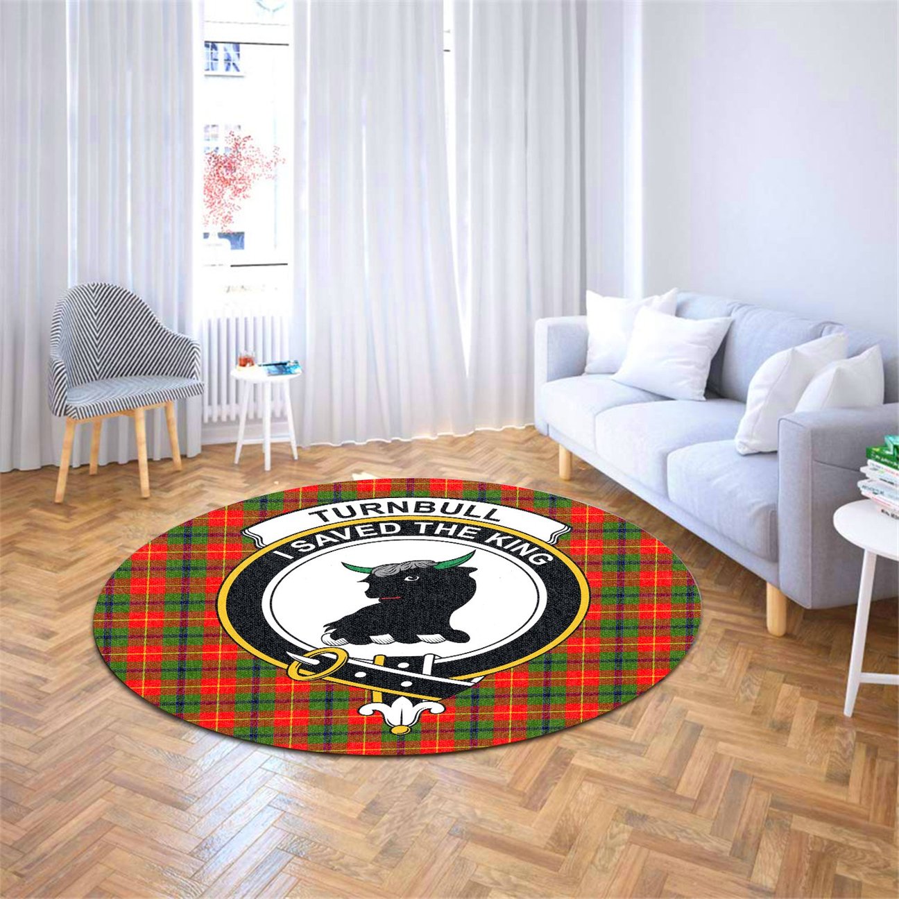 Turnbull Dress Tartan Crest Round Rug