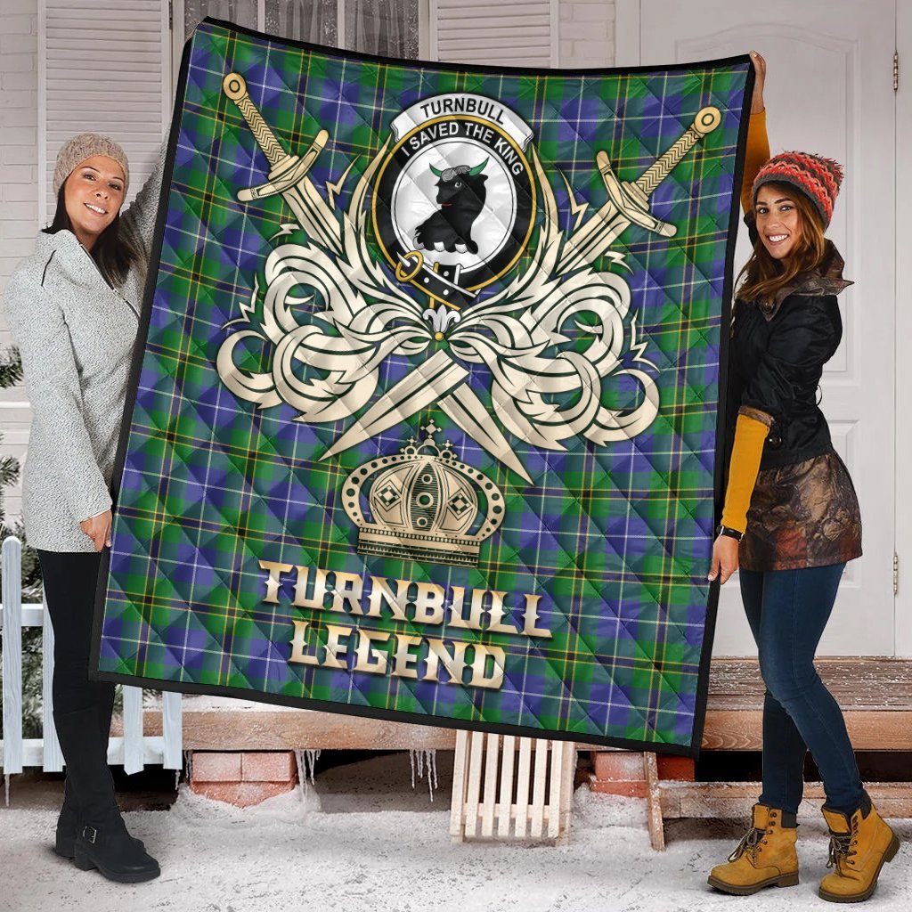 Turnbull Hunting Tartan Crest Legend Gold Royal Premium Quilt