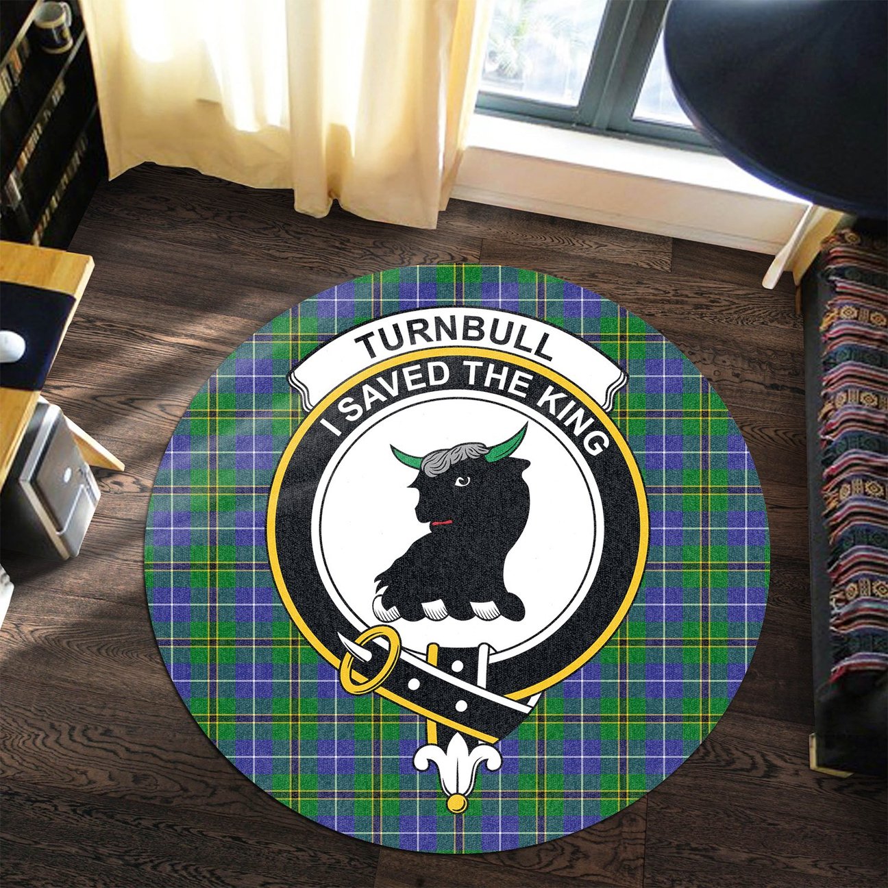 Turnbull Hunting Tartan Crest Round Rug