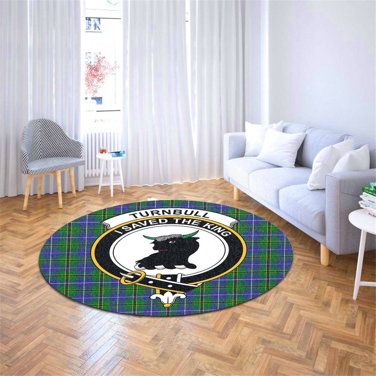 Turnbull Hunting Tartan Crest Round Rug