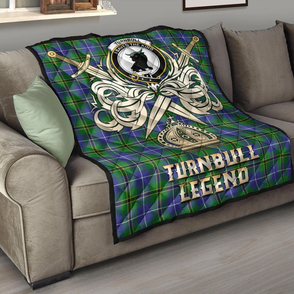 Turnbull Hunting Tartan Crest Legend Gold Royal Premium Quilt