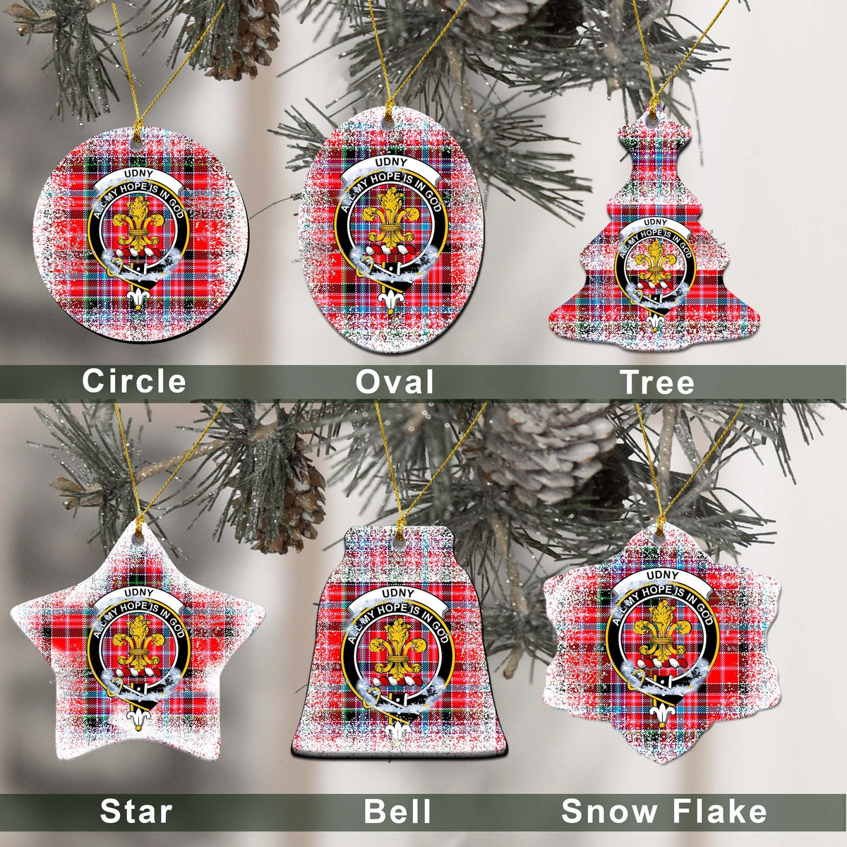 Udny Tartan Christmas Ceramic Ornament - Snow Style