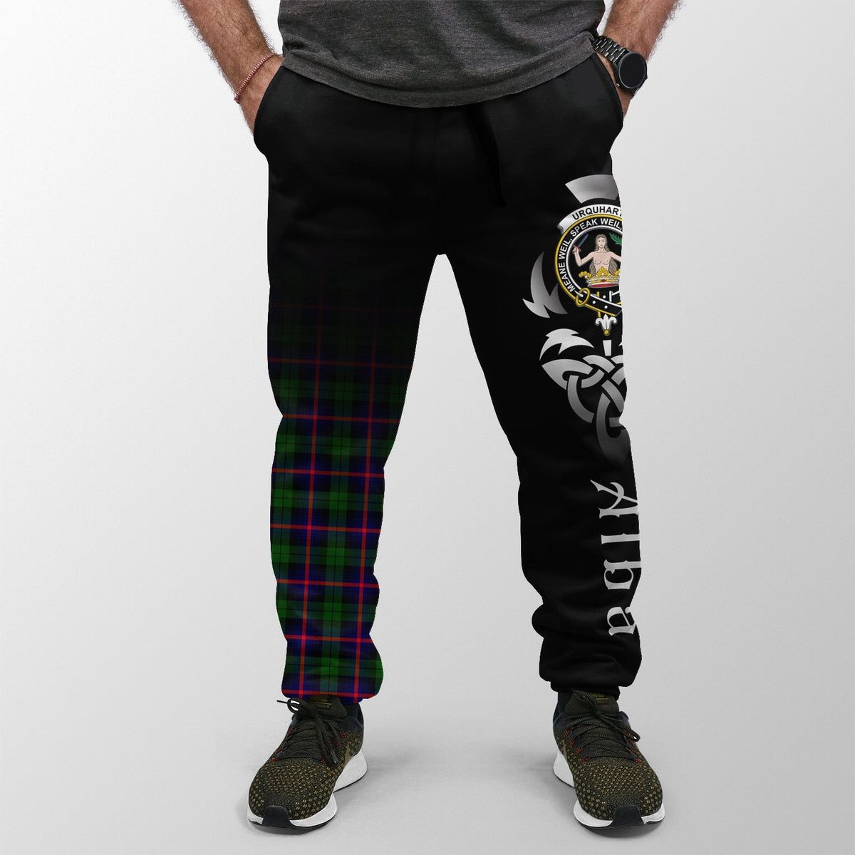 Urquhart Modern Tartan Crest Jogger Sweatpants - Alba Celtic Style