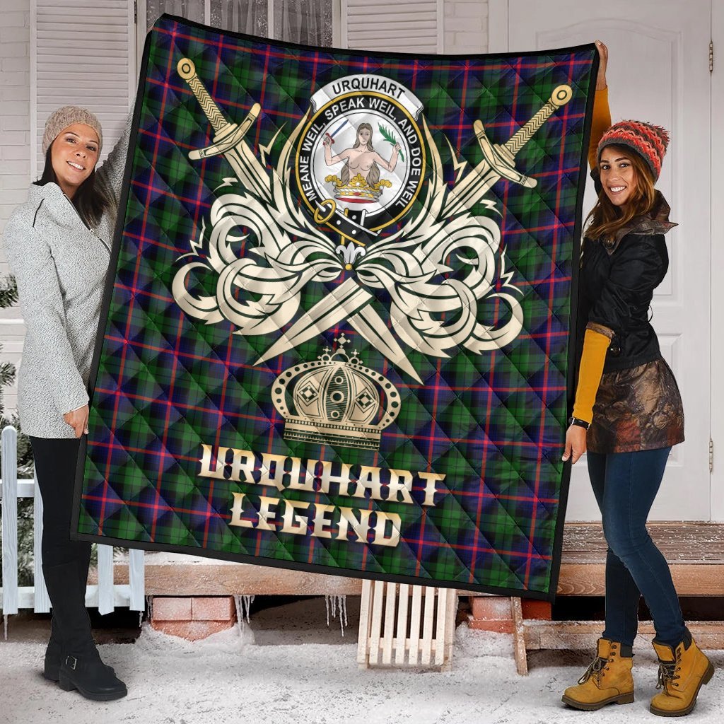 Urquhart Modern Tartan Crest Legend Gold Royal Premium Quilt