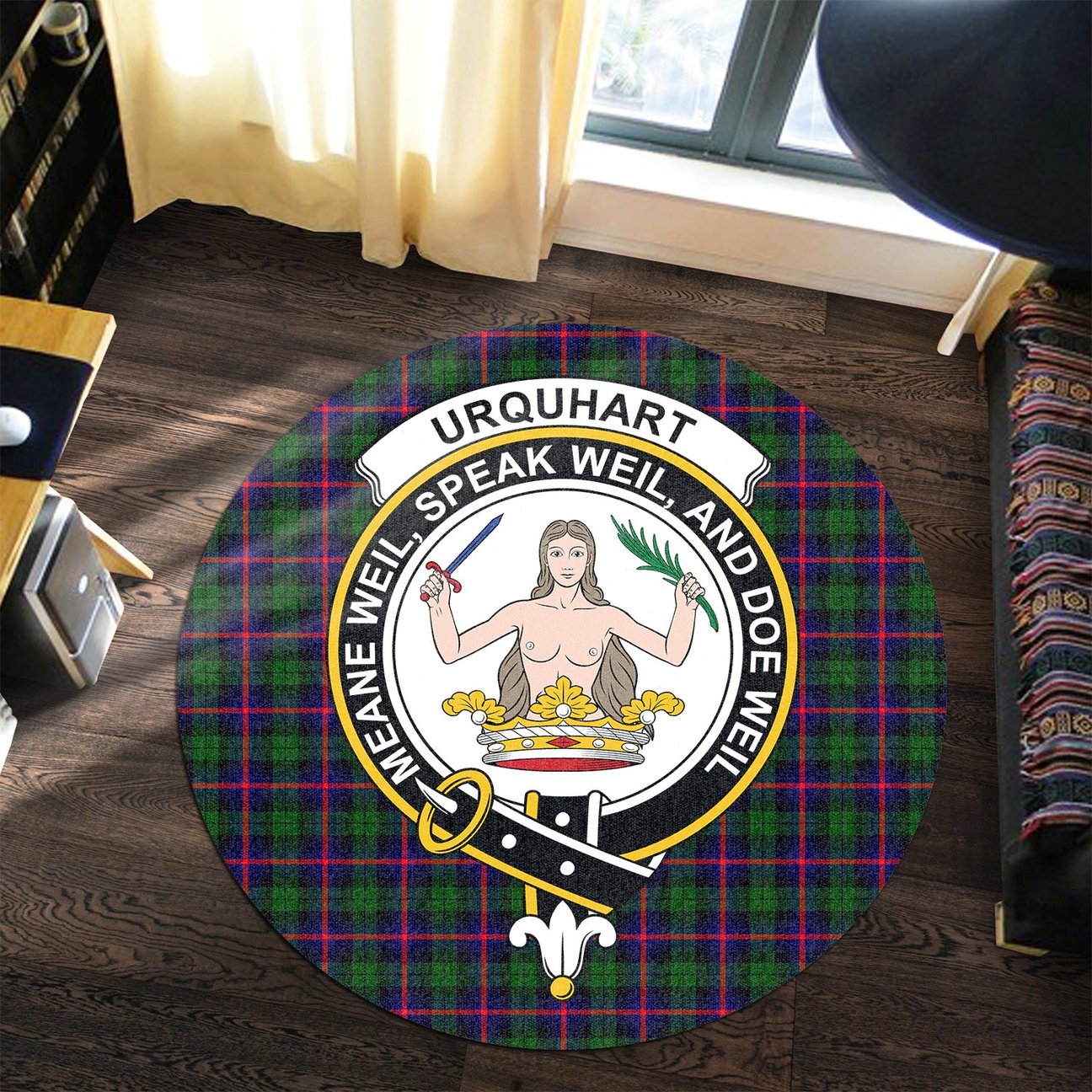 Urquhart Modern Tartan Crest Round Rug