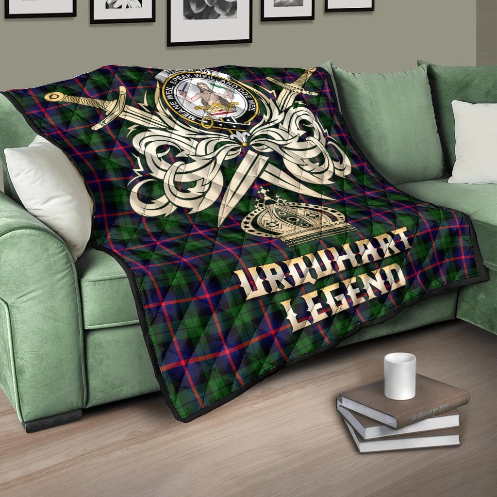 Urquhart Modern Tartan Crest Legend Gold Royal Premium Quilt