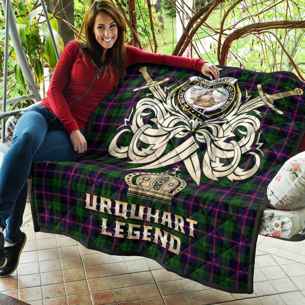 Urquhart Modern Tartan Crest Legend Gold Royal Premium Quilt