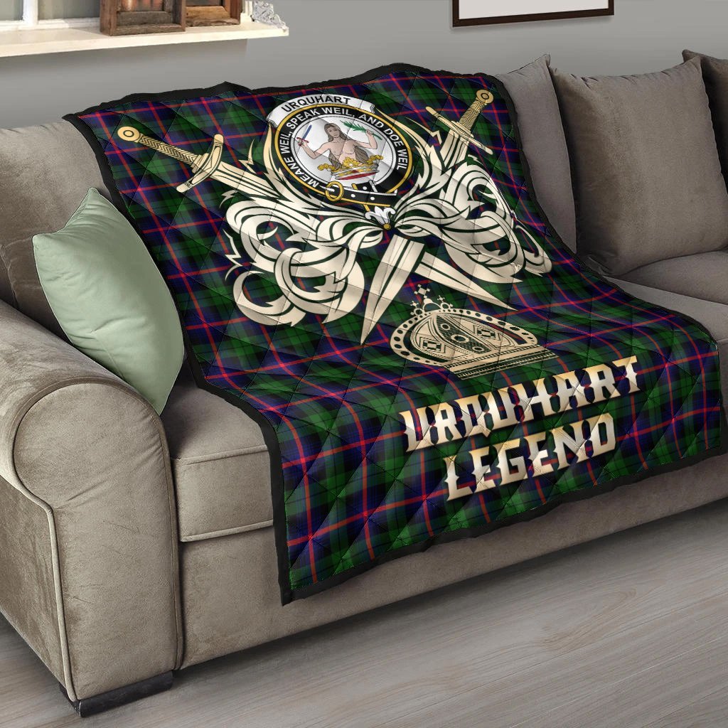 Urquhart Modern Tartan Crest Legend Gold Royal Premium Quilt