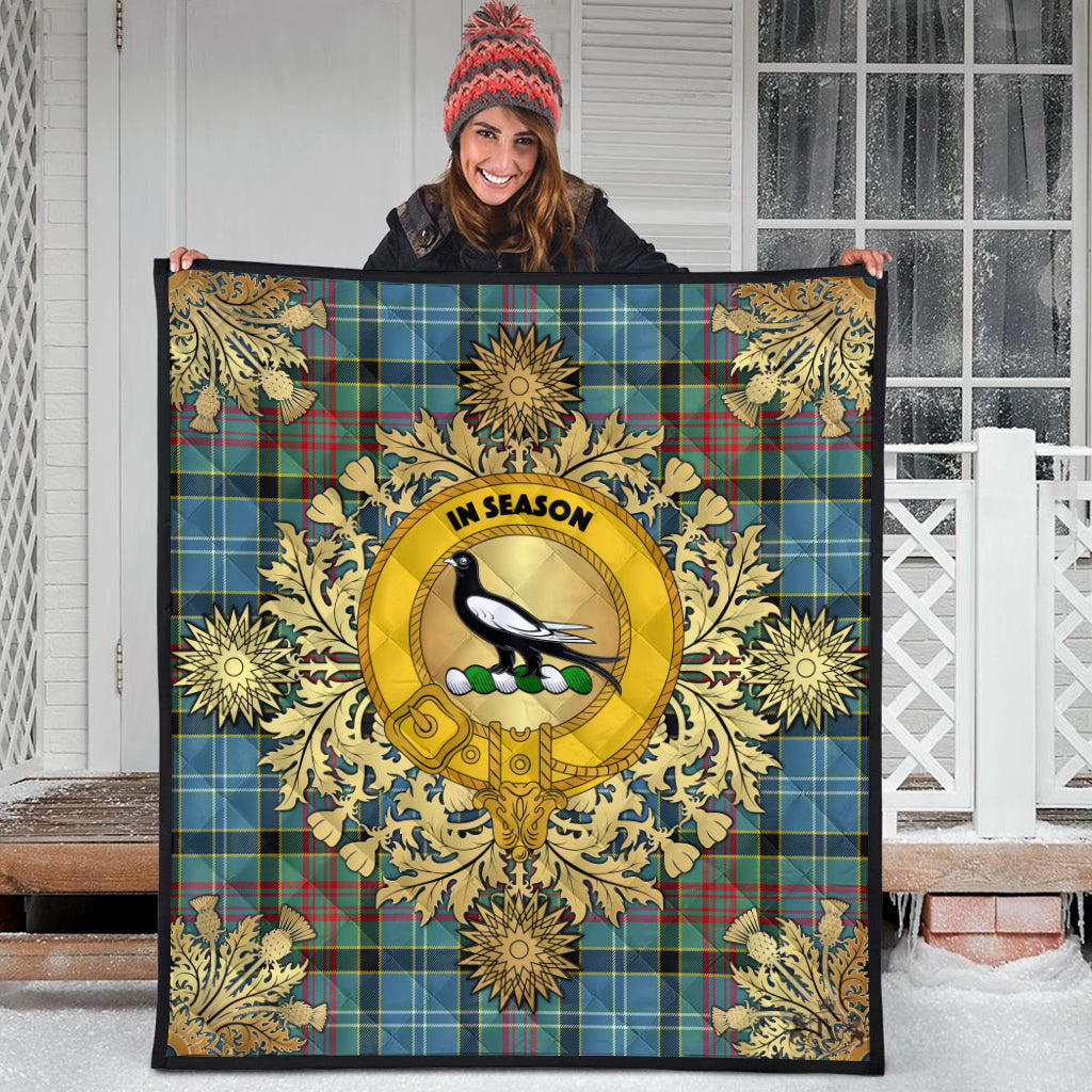 Walkinshaw Tartan Crest Premium Quilt - Gold Thistle Style