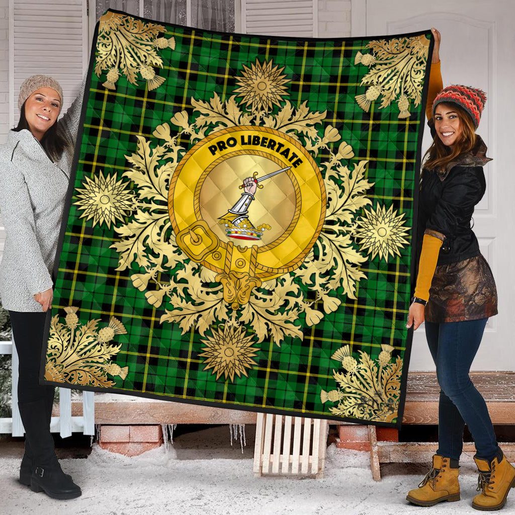 Wallace Hunting Green Tartan Crest Premium Quilt - Gold Thistle Style