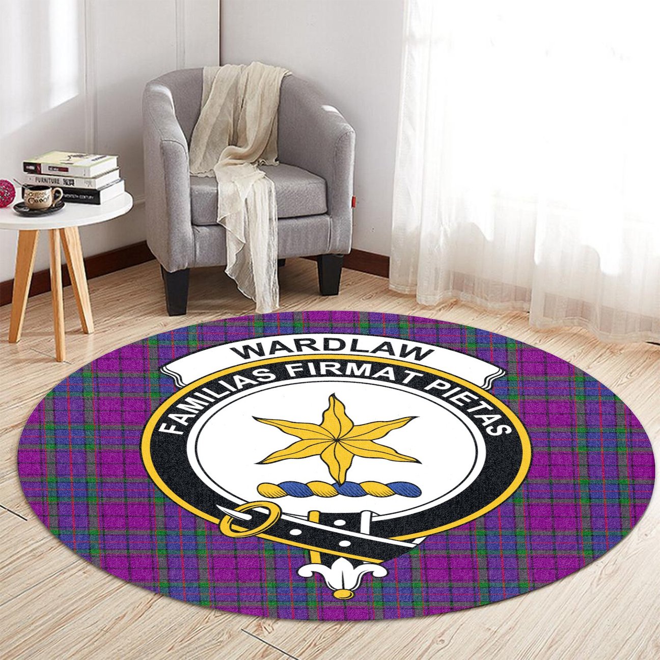 Wardlaw Modern Tartan Crest Round Rug