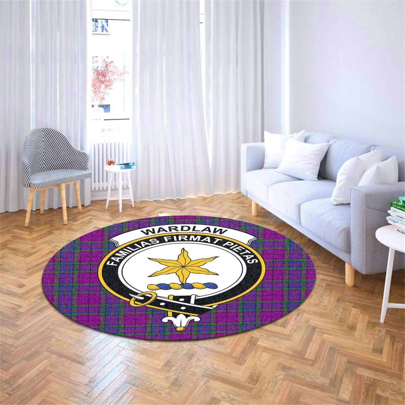 Wardlaw Modern Tartan Crest Round Rug