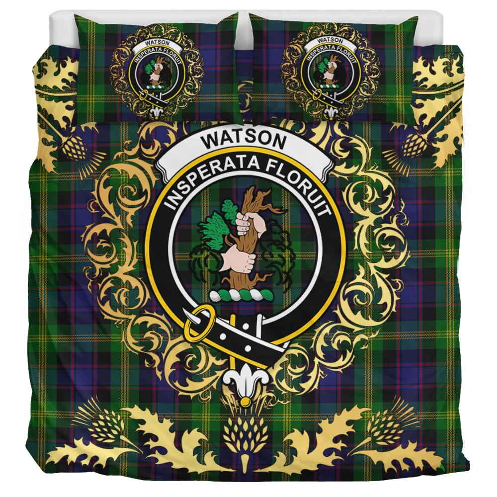 Watson Tartan Crest Bedding Set - Golden Thistle Style