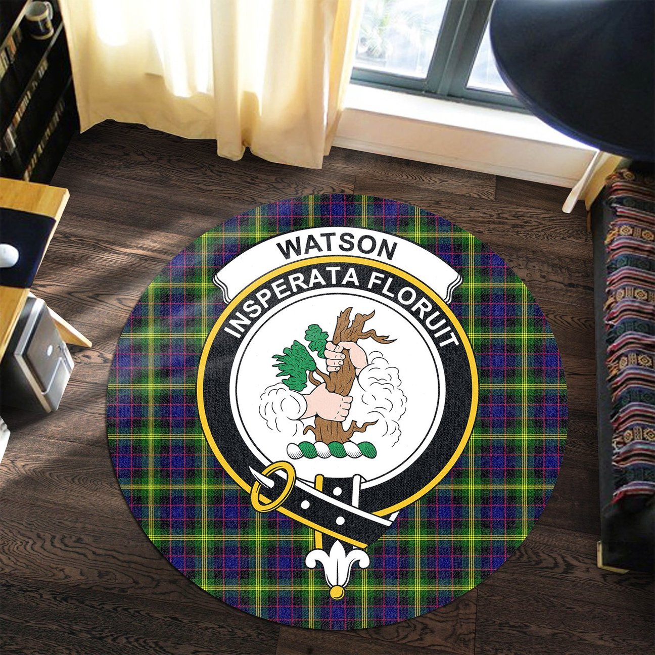 Watson Modern Tartan Crest Round Rug