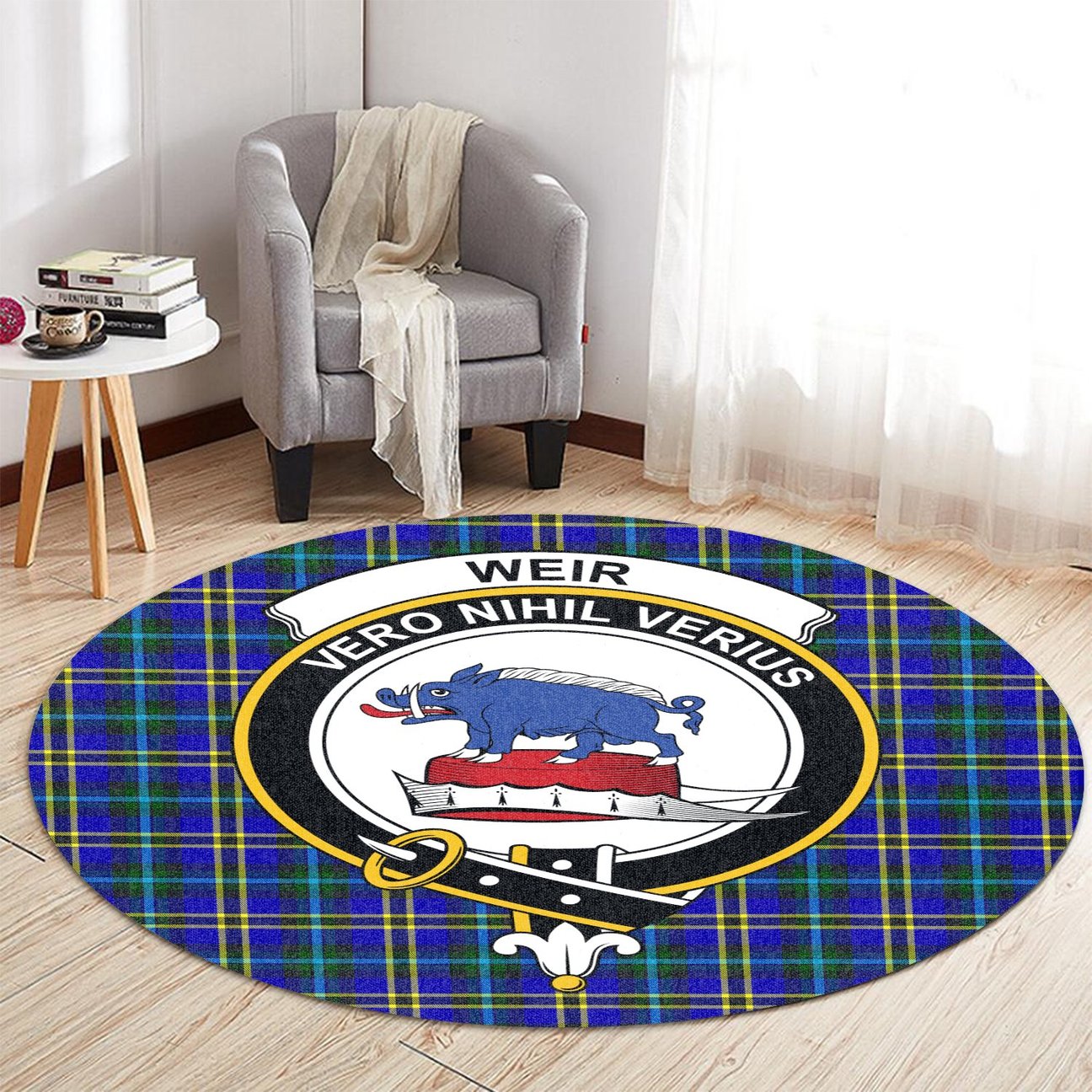 Weir Modern Tartan Crest Round Rug