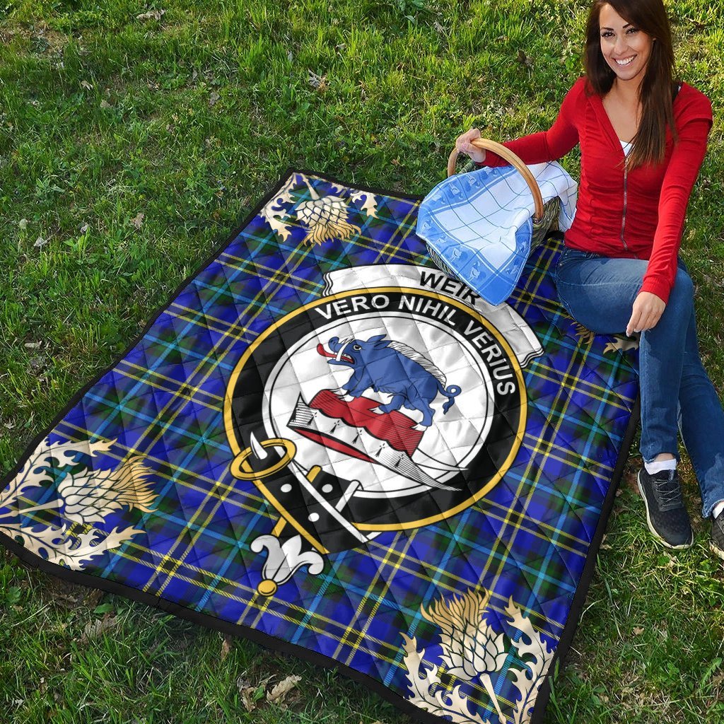 Weir Modern Tartan Crest Premium Quilt - Gold Thistle Style