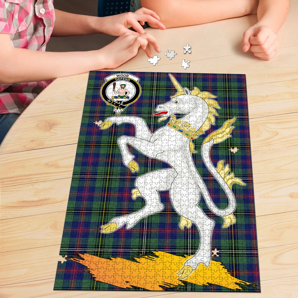 Wood Modern Tartan Crest Unicorn Scotland Jigsaw Puzzles