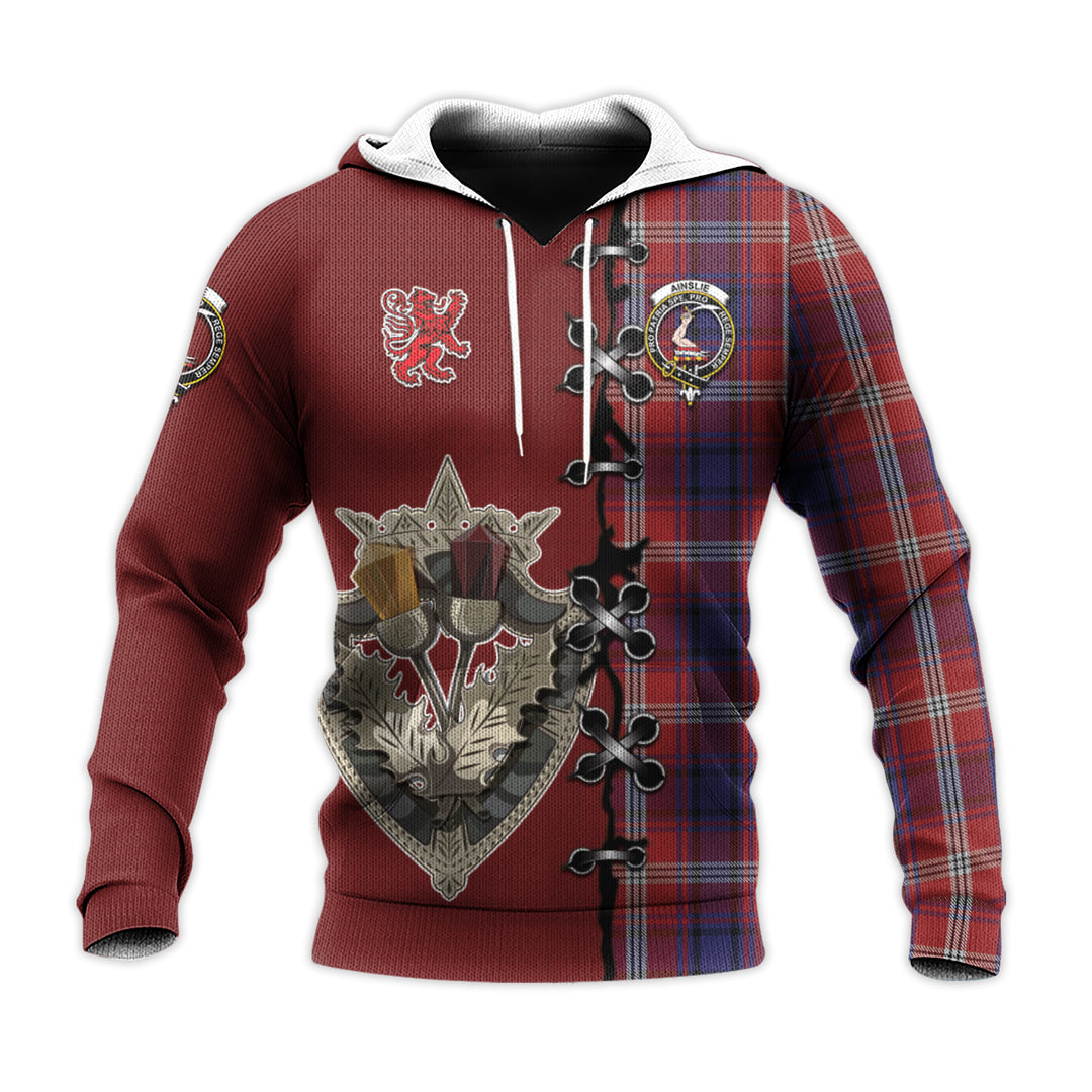 Ainslie Tartan Hoodie - Lion Rampant And Celtic Thistle Style